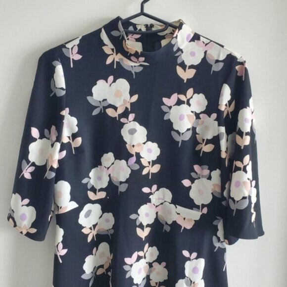 Kate Spade Posey Black Mock Turtleneck Floral Swing Dress Size 2 - Picture 4 of 10